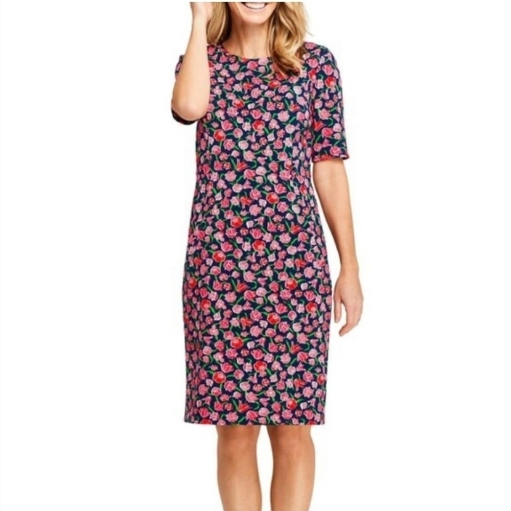 Lands Floral sheeth dress navy blue pink red sz 12 and sz 16W